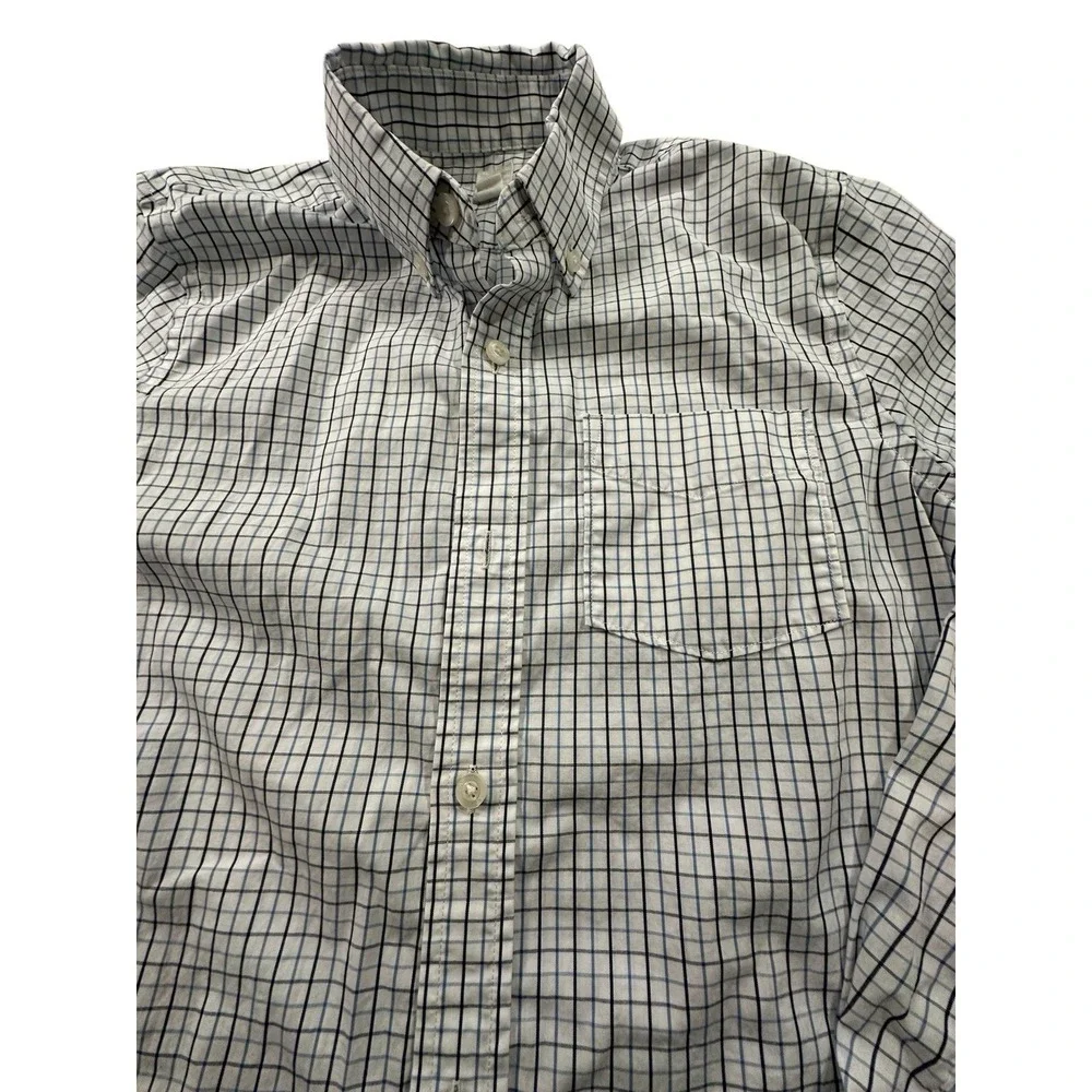 Boys Gap Kids Brown‎ Blue Plaid Long Roll Up  Sleeve Collar Shirt XL 12 EUC